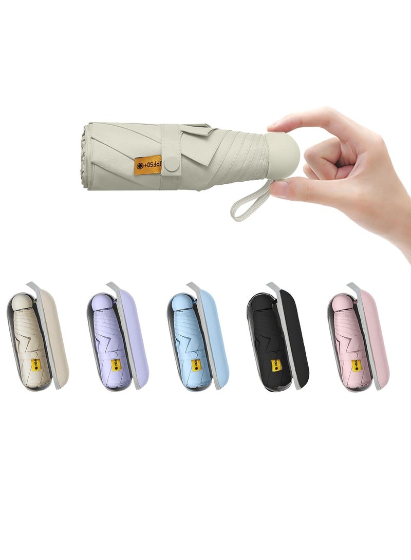 Meetion مظلة سفر صغيرة للحقيبة مع غلاف - مظلة صغيرة مضادة للأشعة فوق البنفسجية خفيفة الوزن ومضغوطة مع غلاف للنساء والرجال (1 قطعة، بيج) - Image 1