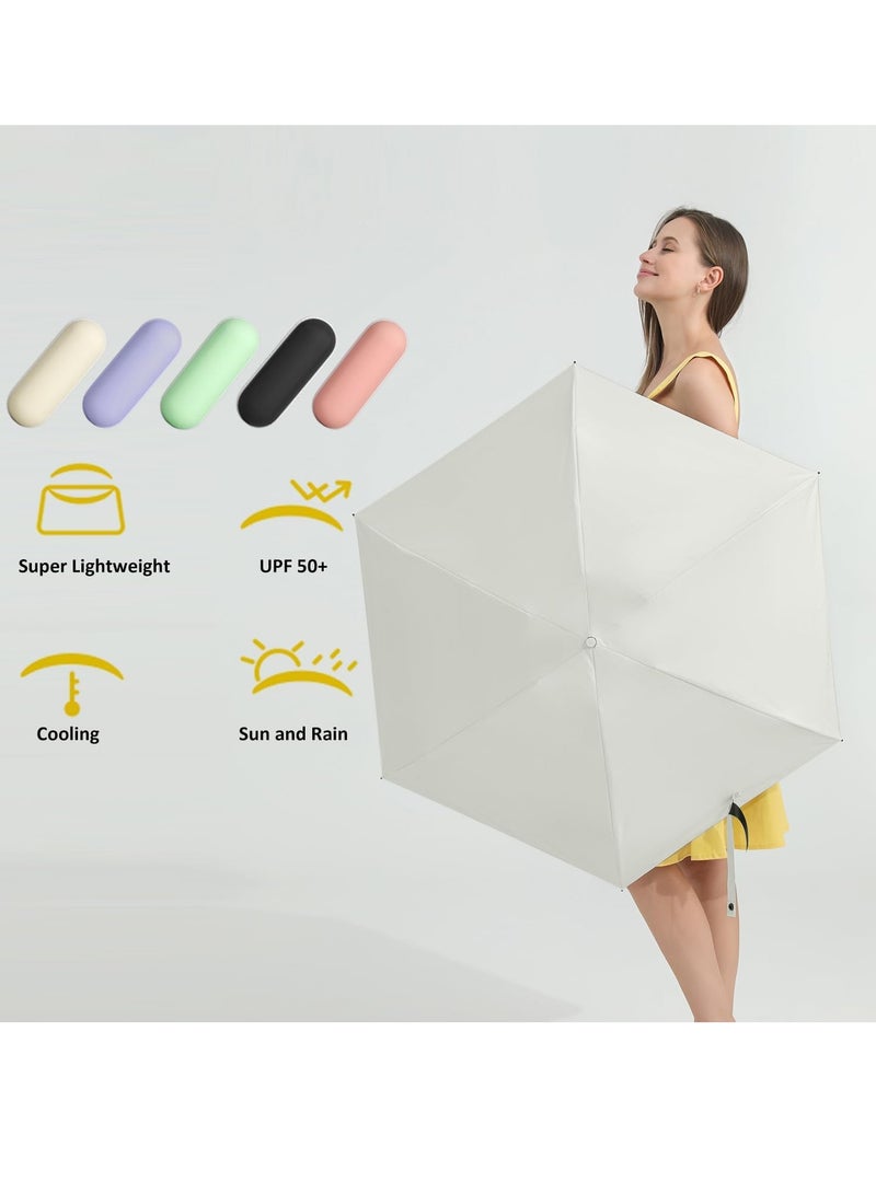 Meetion مظلة سفر صغيرة للحقيبة مع غلاف - مظلة صغيرة مضادة للأشعة فوق البنفسجية خفيفة الوزن ومضغوطة مع غلاف للنساء والرجال (1 قطعة، بيج) - Image 2