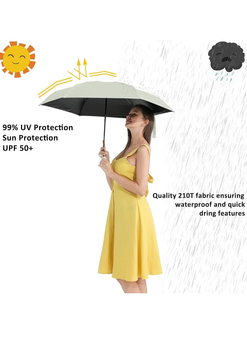 Meetion مظلة سفر صغيرة للحقيبة مع غلاف - مظلة صغيرة مضادة للأشعة فوق البنفسجية خفيفة الوزن ومضغوطة مع غلاف للنساء والرجال (1 قطعة، بيج) - Image 3