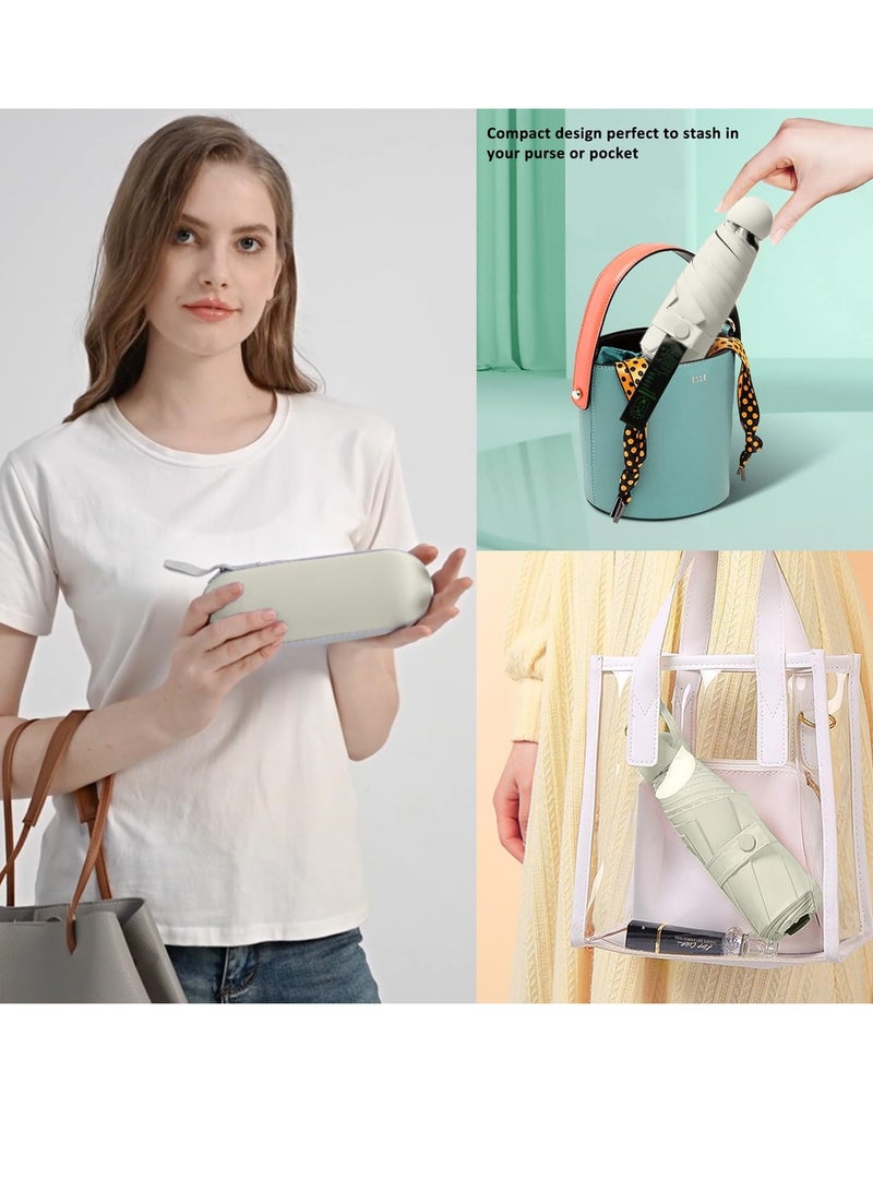 Meetion مظلة سفر صغيرة للحقيبة مع غلاف - مظلة صغيرة مضادة للأشعة فوق البنفسجية خفيفة الوزن ومضغوطة مع غلاف للنساء والرجال (1 قطعة، بيج) - Image 4