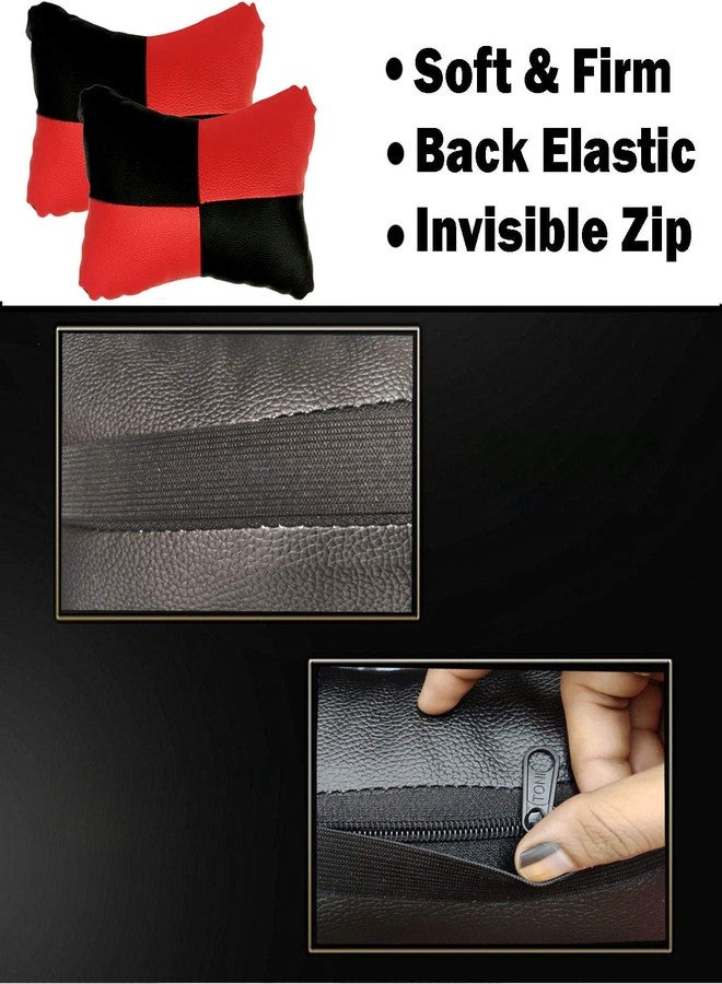 PulGos Red Neck Rest Soft Cushion in Leatherette Material Check Design for Car (Pair of 2)_769 - Image 3