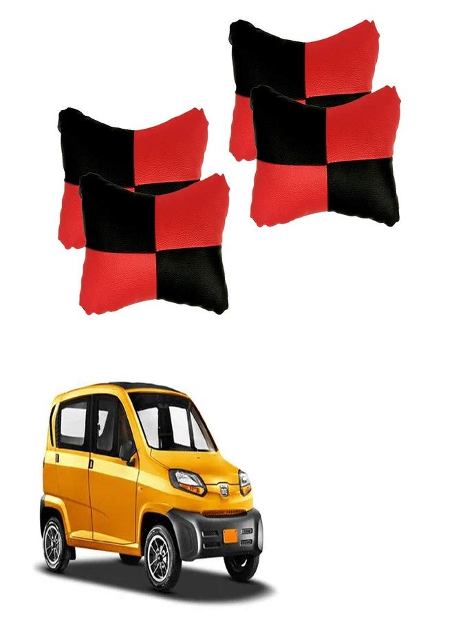 PulGos Red Neck Rest Soft Cushion in Leatherette Material Check Design for Car (Pair of 2)_769 - Image 1