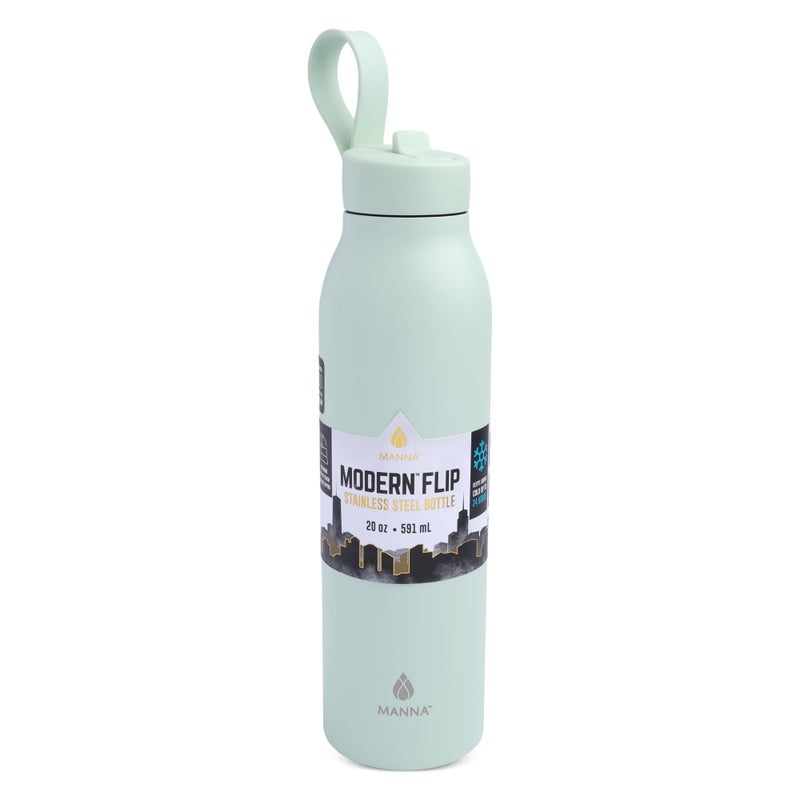 Manna Bonnie Modern Flip Insulated Stainless Steel Bottle with Straw Lid and Carrying Loop - 20 Oz - Mint Frost - Image 4