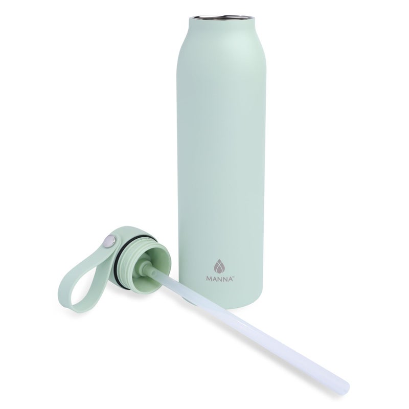 Manna Bonnie Modern Flip Insulated Stainless Steel Bottle with Straw Lid and Carrying Loop - 20 Oz - Mint Frost - Image 2