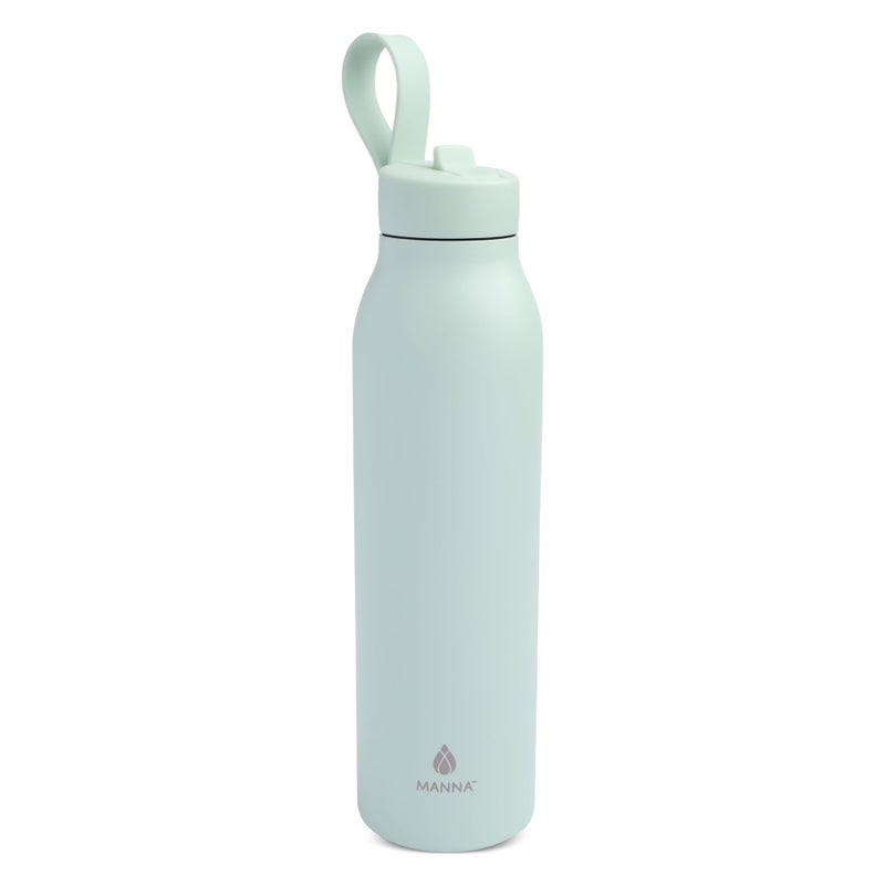Manna Bonnie Modern Flip Insulated Stainless Steel Bottle with Straw Lid and Carrying Loop - 20 Oz - Mint Frost - Image 1