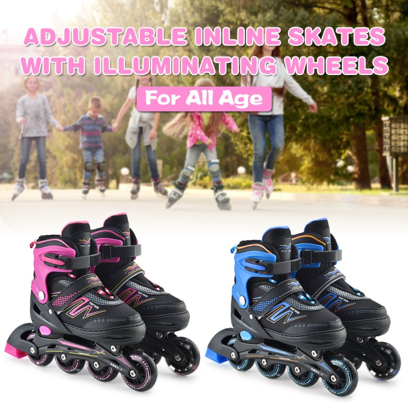 Inline Skates: Pink Size S Soft Breathable Durable Boot - Easy Push Button Adjustable Reinforced Thickened Aluminium Bracket Inline Skates for Kids With 8 Illuminating Wear-Resistant PU Wheels Triple - Image 2