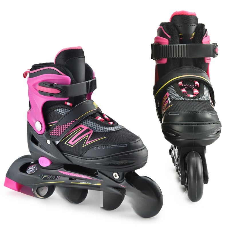 Inline Skates: Pink Size S Soft Breathable Durable Boot - Easy Push Button Adjustable Reinforced Thickened Aluminium Bracket Inline Skates for Kids With 8 Illuminating Wear-Resistant PU Wheels Triple - Image 5