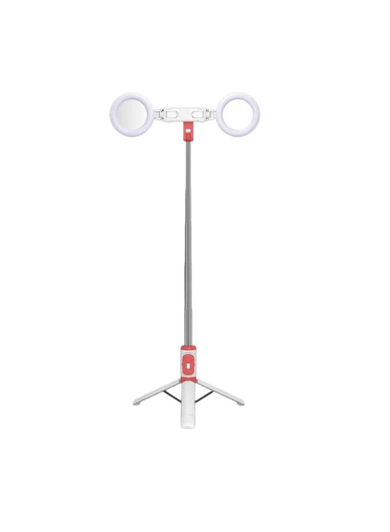Yuwell 7-Section Extendable Wireless Selfie Stick/Tripod Stand With Remote White/Pink  - Image 1