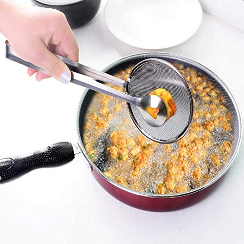 Styxon/Stainless Steel Fine Mesh Strainer Oil-Frying Filter Spoon Ladle Colander Clip Skimmer for Fried Food, Salad, BBQ Multi-Functional Kitchen Tool 2 in 1 Stainless-Steel (Pack - 1) - Image 4