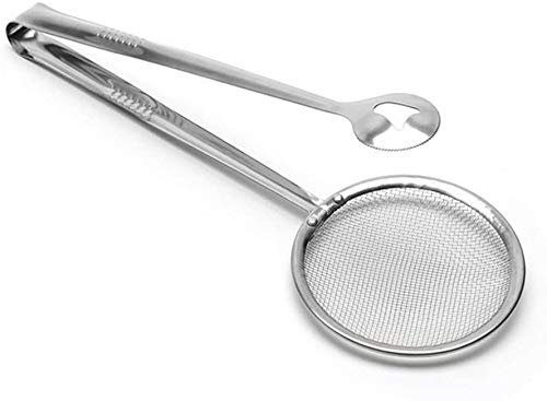 Styxon/Stainless Steel Fine Mesh Strainer Oil-Frying Filter Spoon Ladle Colander Clip Skimmer for Fried Food, Salad, BBQ Multi-Functional Kitchen Tool 2 in 1 Stainless-Steel (Pack - 1) - Image 2