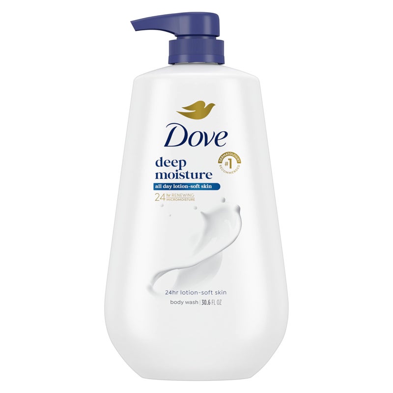 Dove غسول الجسم دوف مع مضخة ترطيب عميق للبشرة الجافة، منظف مرطب للبشرة مع ترطيب دقيق يجدد البشرة لمدة 24 ساعة ويغذي البشرة الأكثر جفافًا، 30.6 أونصة - Image 1