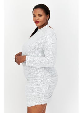In the style Women Sequin High Neck Mini Dress, White  - Image 2