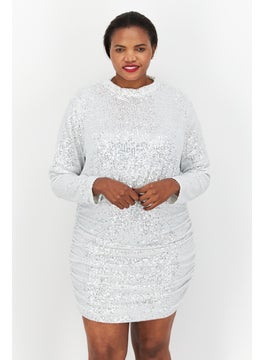 In the style Women Sequin High Neck Mini Dress, White  - Image 3