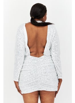 In the style Women Sequin High Neck Mini Dress, White  - Image 4