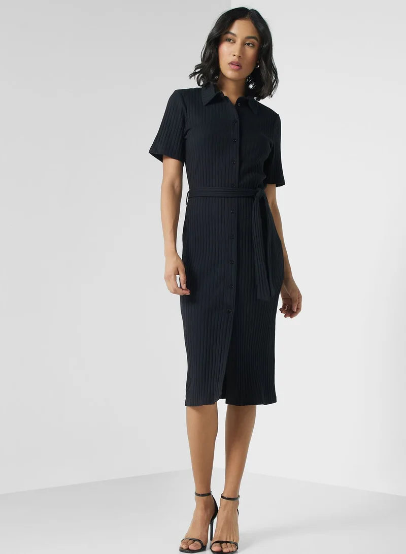 PIECES Ribbed Shirtwaist Dress