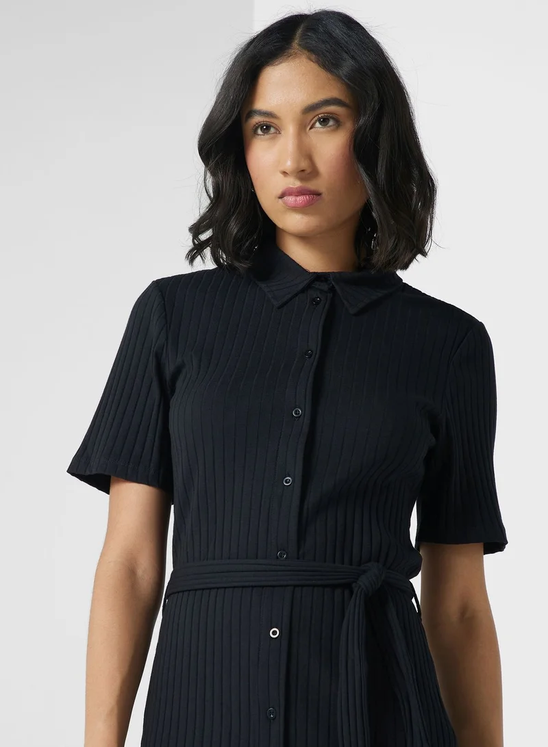 PIECES Ribbed Shirtwaist Dress