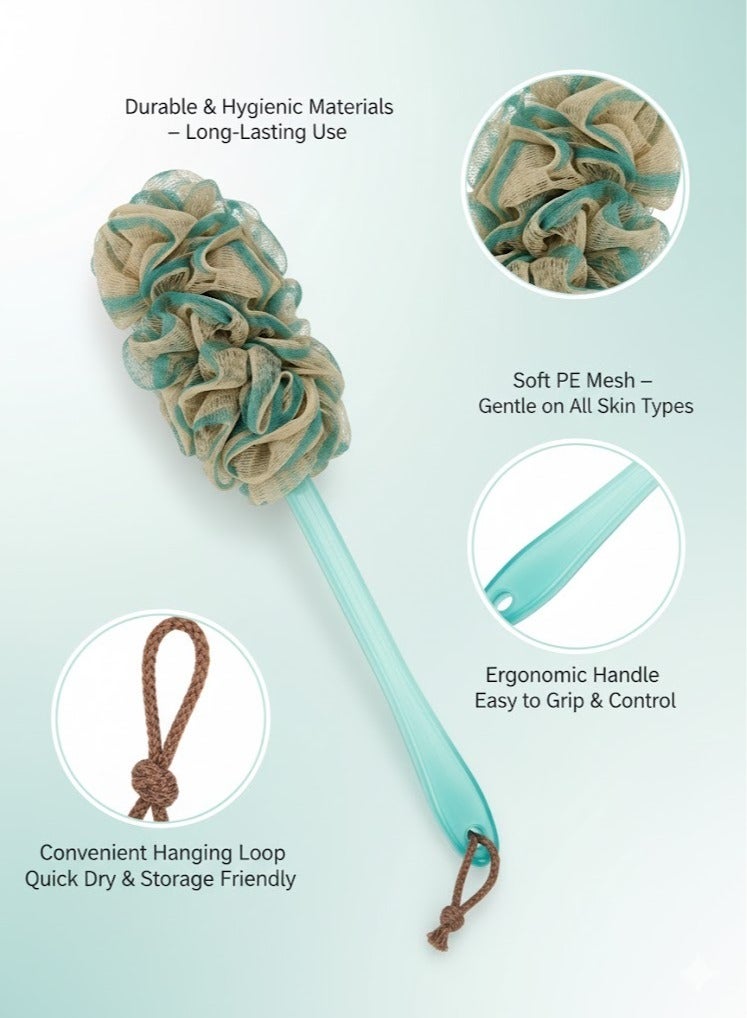 Back Scrubber for Shower – Loofah Sponge Brush Exfoliating Body, Long Handle Scrub Brush for Shower with Loofah on a Stick, Loofah with Handle, Shower Sponge with Handle, Bath Brush, Shower Brush for Body, PE Soft Mesh Luffa for Men and Women, Bathing Accessories Body Brushes - Image 2