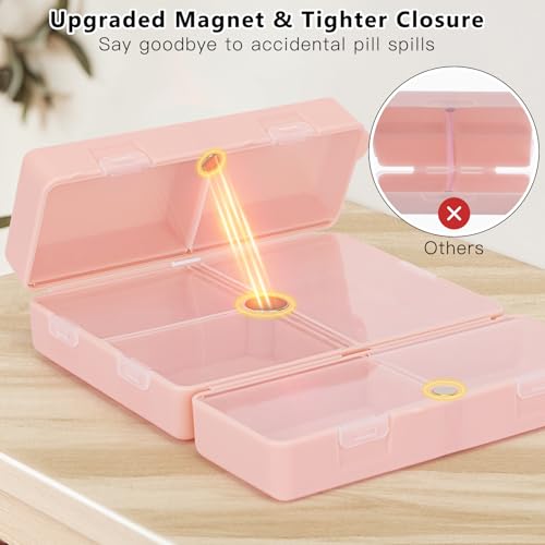 FYY 2 Pcs Daily Pill Organizer, 7 Compartments Portable Pill Case Travel Pill Organizer,[Folding Design] Pill Box for Purse Pocket to Hold Vitamins,Cod Liver Oil,Supplements and Medication-Pink - Image 4