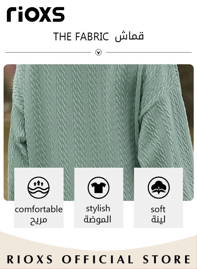 RIOXS Women's Lapel Long Sleeve Knit T-Shirt, Loose Fit V-Neck Lightweight Knited Pullover Tops, Soft Comfortable Dressy Tops Polo Shirts, Spring Fall Casual Breathable Basic Tunic Tops, Suitable for Work/Office/Vacation/Travel/Basic Daily Wear, Green - Image 5