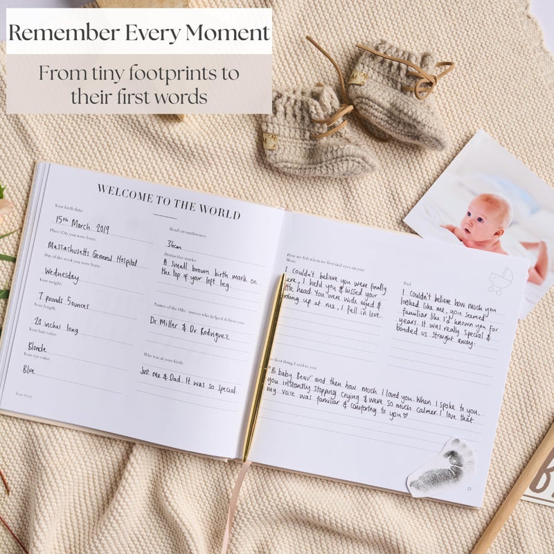 Bibi & Beau Baby Memory Book â€“ Cream Fabric Baby Journal for Boys or Girls | Keepsake Scrapbook & Photo Album from Birth to Age 5 | Newborn Gift for Baby Shower or New Parents - Image 5