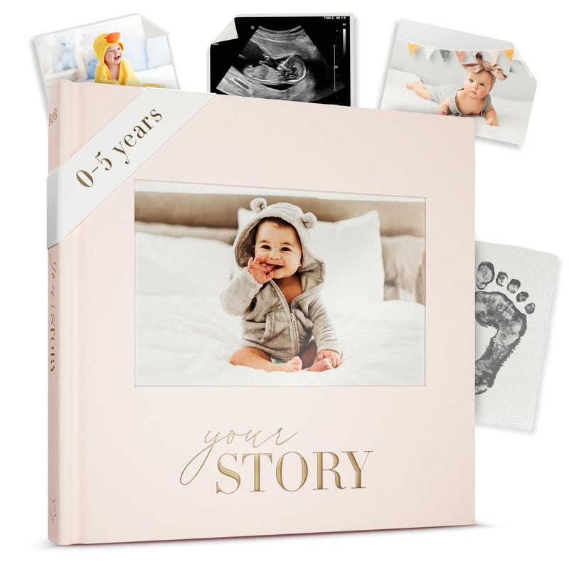 Bibi & Beau Baby Memory Book â€“ Cream Fabric Baby Journal for Boys or Girls | Keepsake Scrapbook & Photo Album from Birth to Age 5 | Newborn Gift for Baby Shower or New Parents - Image 1