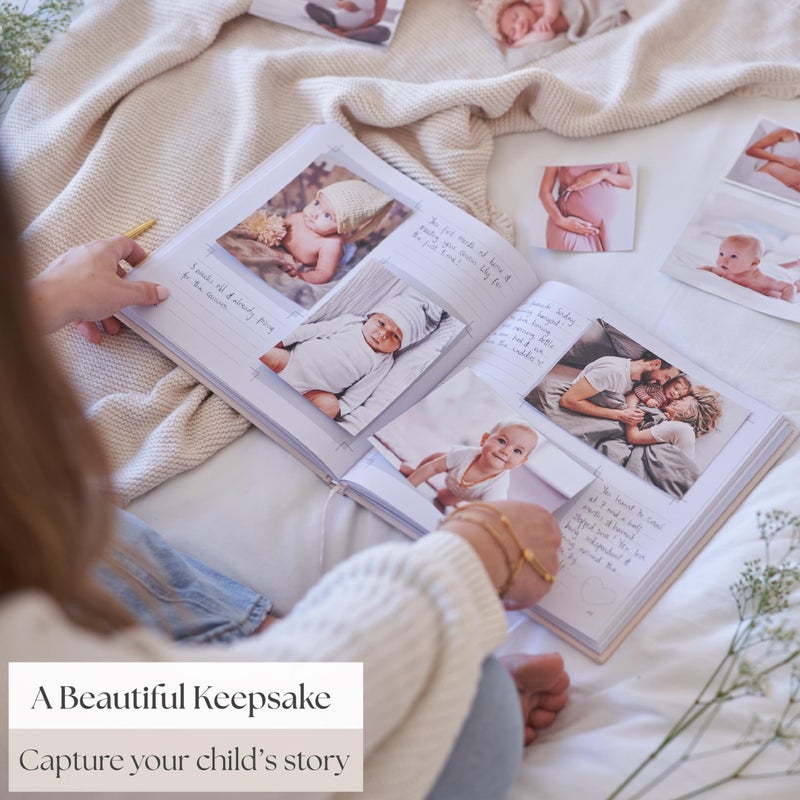 Bibi & Beau Baby Memory Book â€“ Cream Fabric Baby Journal for Boys or Girls | Keepsake Scrapbook & Photo Album from Birth to Age 5 | Newborn Gift for Baby Shower or New Parents - Image 3