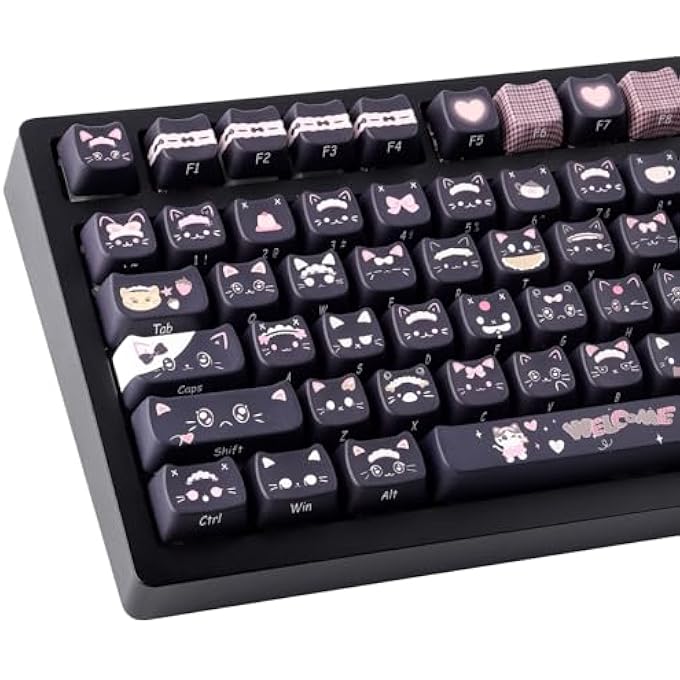 rayihni PBT KEYCAPS 140 KEYS CUTE KEYCAPS DYE-SUBLIMATION BLACK CAT KEYCAPS MAO PROFILE CUSTOM KEYCAPS FOR CHERRY GATERON MX SWITHES MECHANICAL KEYBOARDS - Image 1
