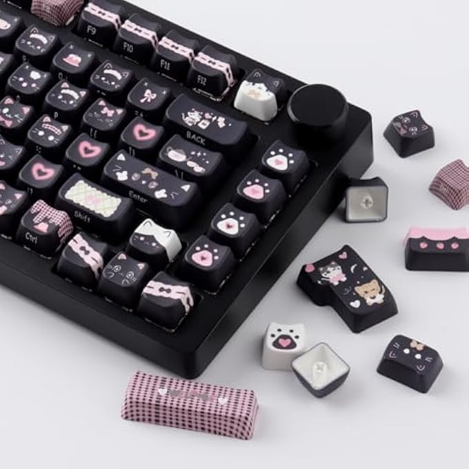 rayihni PBT KEYCAPS 140 KEYS CUTE KEYCAPS DYE-SUBLIMATION BLACK CAT KEYCAPS MAO PROFILE CUSTOM KEYCAPS FOR CHERRY GATERON MX SWITHES MECHANICAL KEYBOARDS - Image 2
