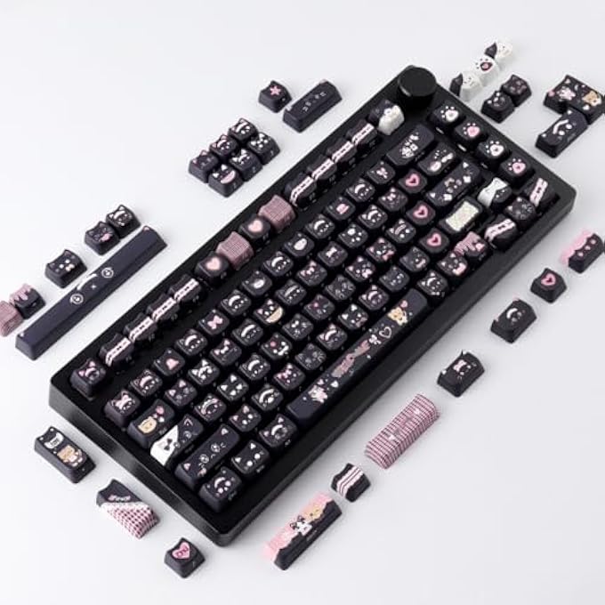 rayihni PBT KEYCAPS 140 KEYS CUTE KEYCAPS DYE-SUBLIMATION BLACK CAT KEYCAPS MAO PROFILE CUSTOM KEYCAPS FOR CHERRY GATERON MX SWITHES MECHANICAL KEYBOARDS - Image 3