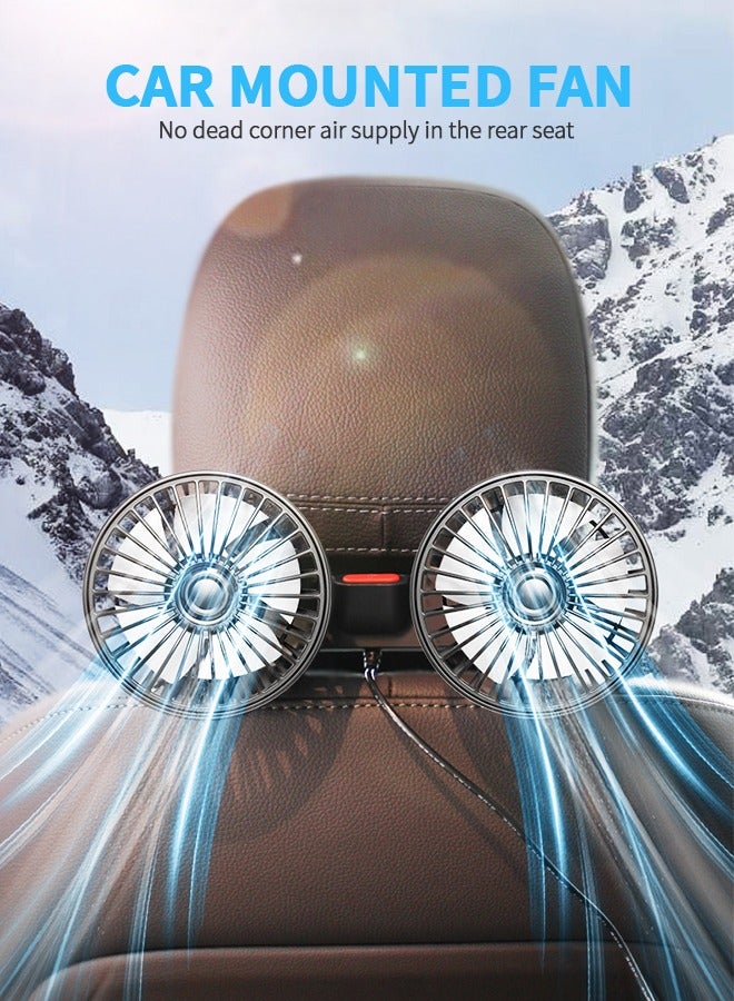 GROIC Cooling Car Fan, USB Powered Automobile Cooling Fan for Car Backseat, Headrest 360 Degree Rotatable Dual Head Speed Rear Seat Air Fan 3 Speed Strong Wind Rear Seat Air Circulation Fan - Image 2