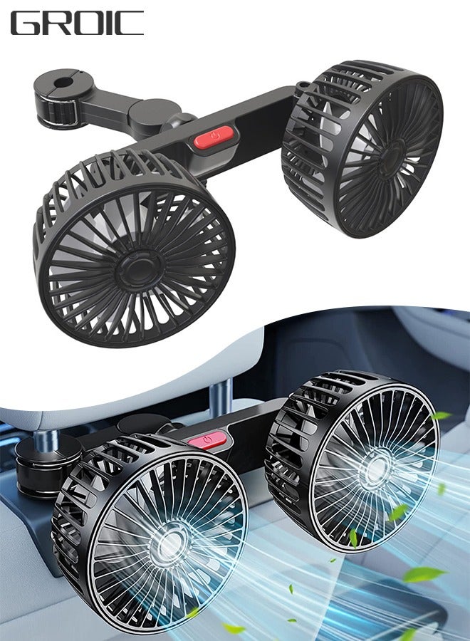 GROIC Cooling Car Fan, USB Powered Automobile Cooling Fan for Car Backseat, Headrest 360 Degree Rotatable Dual Head Speed Rear Seat Air Fan 3 Speed Strong Wind Rear Seat Air Circulation Fan - Image 1