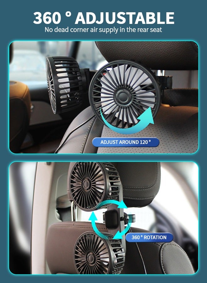 GROIC Cooling Car Fan, USB Powered Automobile Cooling Fan for Car Backseat, Headrest 360 Degree Rotatable Dual Head Speed Rear Seat Air Fan 3 Speed Strong Wind Rear Seat Air Circulation Fan - Image 3