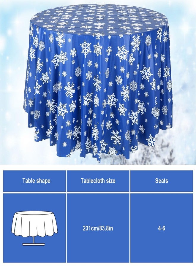Sliner 6 Pieces Christmas Winter Snowflake Tablecloth Winter Round Plastic Party 83.9 Inch Blue Christmas Tablecloth Disposable Snowflake Xmas Backdrop Sign Table Cover Banner for Holiday Party - Image 2