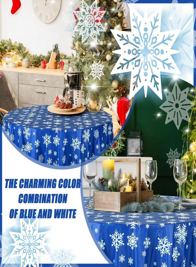 Sliner 6 Pieces Christmas Winter Snowflake Tablecloth Winter Round Plastic Party 83.9 Inch Blue Christmas Tablecloth Disposable Snowflake Xmas Backdrop Sign Table Cover Banner for Holiday Party - Image 4
