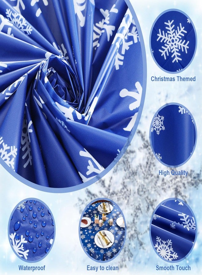 Sliner 6 Pieces Christmas Winter Snowflake Tablecloth Winter Round Plastic Party 83.9 Inch Blue Christmas Tablecloth Disposable Snowflake Xmas Backdrop Sign Table Cover Banner for Holiday Party - Image 3