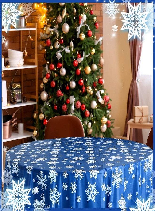 Sliner 6 Pieces Christmas Winter Snowflake Tablecloth Winter Round Plastic Party 83.9 Inch Blue Christmas Tablecloth Disposable Snowflake Xmas Backdrop Sign Table Cover Banner for Holiday Party - Image 5