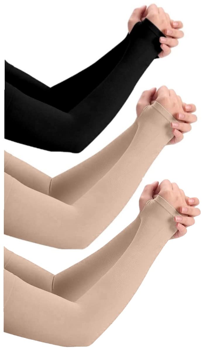 NESVIB 3 Pairs Biker/Sports Full Arm Fingerless Sleeves Gloves for UV, Dust, Summer, Sun Protection for men and Women - Image 1