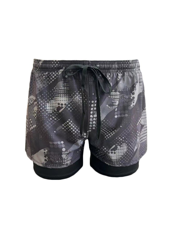 Loquat Swimming Trunks Men's Anti-embarrassment Double-layer Quick-drying Swimsuit Suit Hot Spring Breathable Swimming Camouflage Boys Loose Swimsuit-Color:Purple Blue Geometry-12- - Image 5