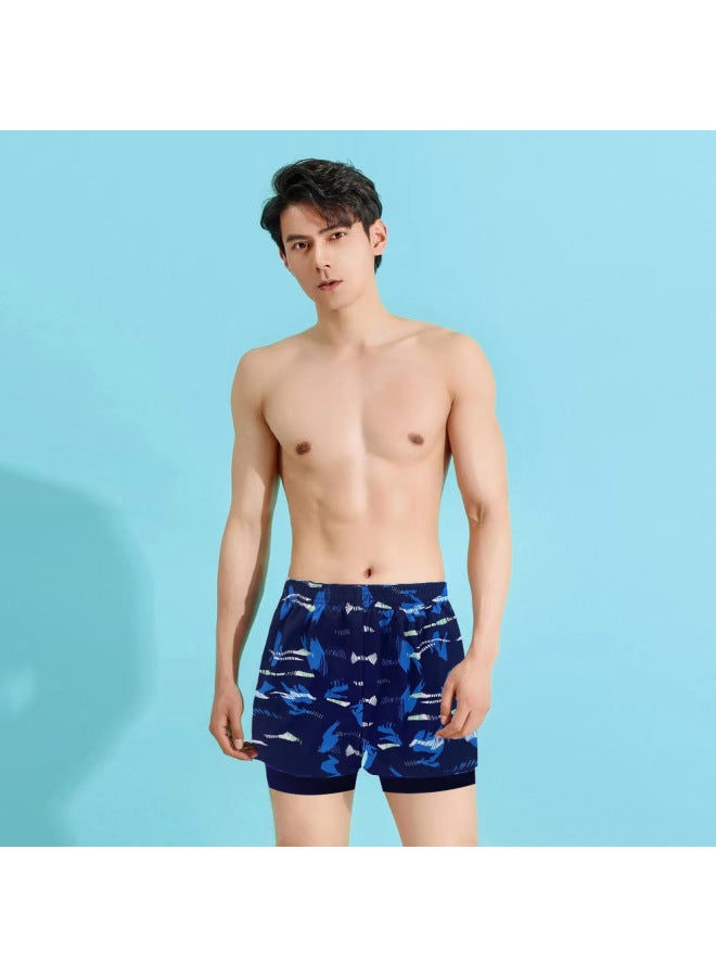 Loquat Swimming Trunks Men's Anti-embarrassment Double-layer Quick-drying Swimsuit Suit Hot Spring Breathable Swimming Camouflage Boys Loose Swimsuit-Color:Purple Blue Geometry-12- - Image 3