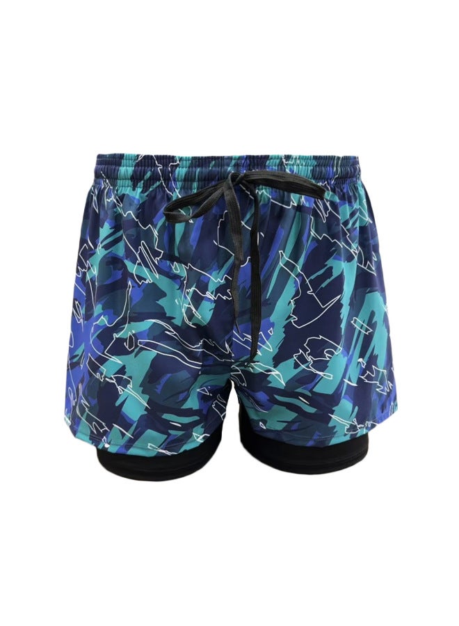 Loquat Swimming Trunks Men's Anti-embarrassment Double-layer Quick-drying Swimsuit Suit Hot Spring Breathable Swimming Camouflage Boys Loose Swimsuit-Color:Purple Blue Geometry-12- - Image 4