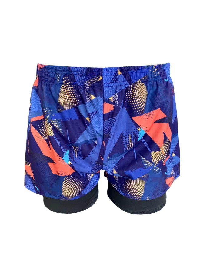 Loquat Swimming Trunks Men's Anti-embarrassment Double-layer Quick-drying Swimsuit Suit Hot Spring Breathable Swimming Camouflage Boys Loose Swimsuit-Color:Purple Blue Geometry-12- - Image 1