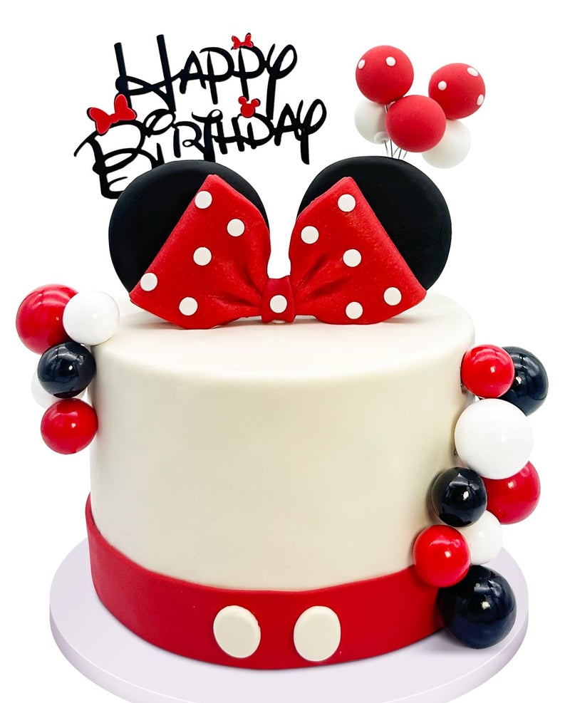 Tarocynn 20Pcs Mouse Birthday Cake Topper with Bows and Ears Happy Birthday Party Baby Shower Decorations Supplies - Image 2