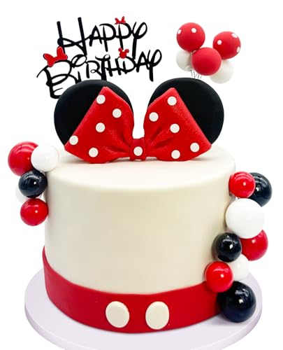 Tarocynn 20Pcs Mouse Birthday Cake Topper with Bows and Ears Happy Birthday Party Baby Shower Decorations Supplies - Image 1