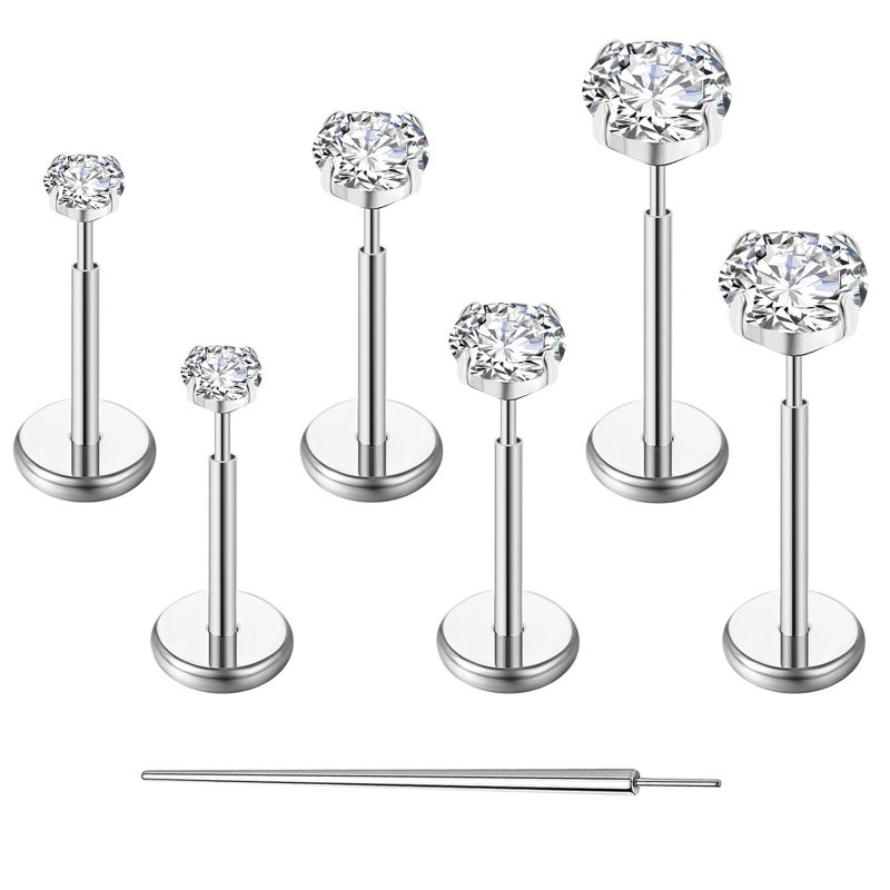 Gotumo 20G Flat Back Earrings Stud G23 Titanium Threadless Tragus Labret Cartilage Lip Medusa Conch Body Piercing Jewelry for Women Men Silver - Image 1