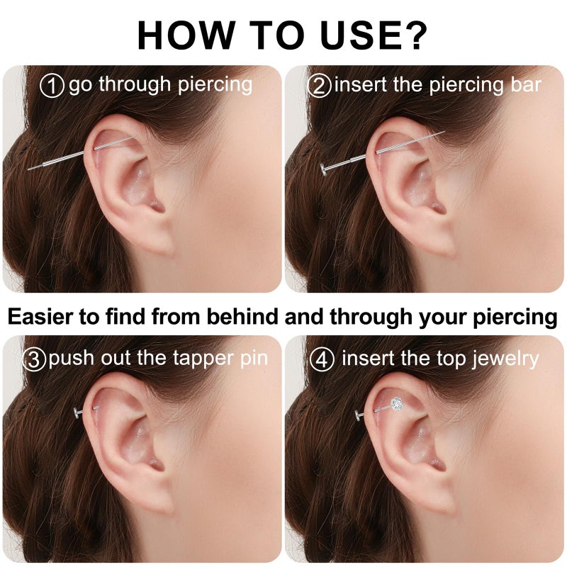 Gotumo 20G Flat Back Earrings Stud G23 Titanium Threadless Tragus Labret Cartilage Lip Medusa Conch Body Piercing Jewelry for Women Men Silver - Image 3