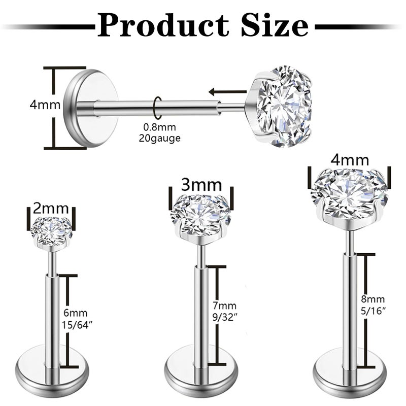 Gotumo 20G Flat Back Earrings Stud G23 Titanium Threadless Tragus Labret Cartilage Lip Medusa Conch Body Piercing Jewelry for Women Men Silver - Image 2