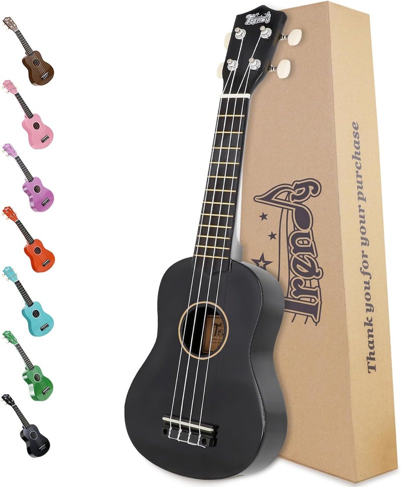 Trendy Soprano Valentine's Day Ukulele for Beginners 21 Inch Hawaiian Wood Ukuleles for Adult Student Starter Four Strings Guitar (Black) - Image 1