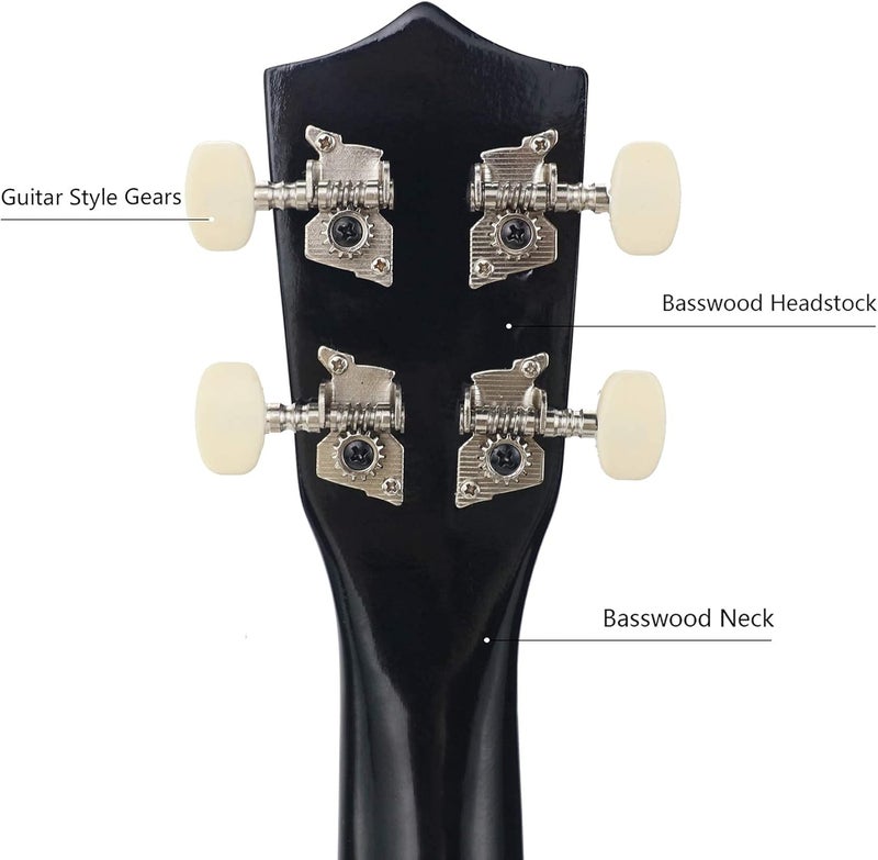 Trendy Soprano Valentine's Day Ukulele for Beginners 21 Inch Hawaiian Wood Ukuleles for Adult Student Starter Four Strings Guitar (Black) - Image 3