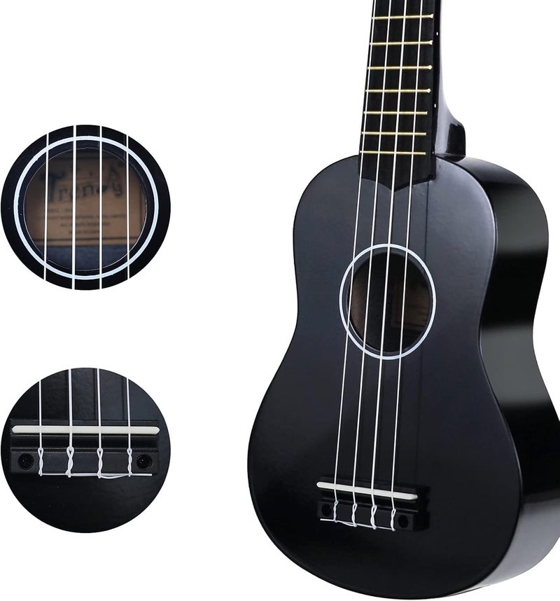 Trendy Soprano Valentine's Day Ukulele for Beginners 21 Inch Hawaiian Wood Ukuleles for Adult Student Starter Four Strings Guitar (Black) - Image 5
