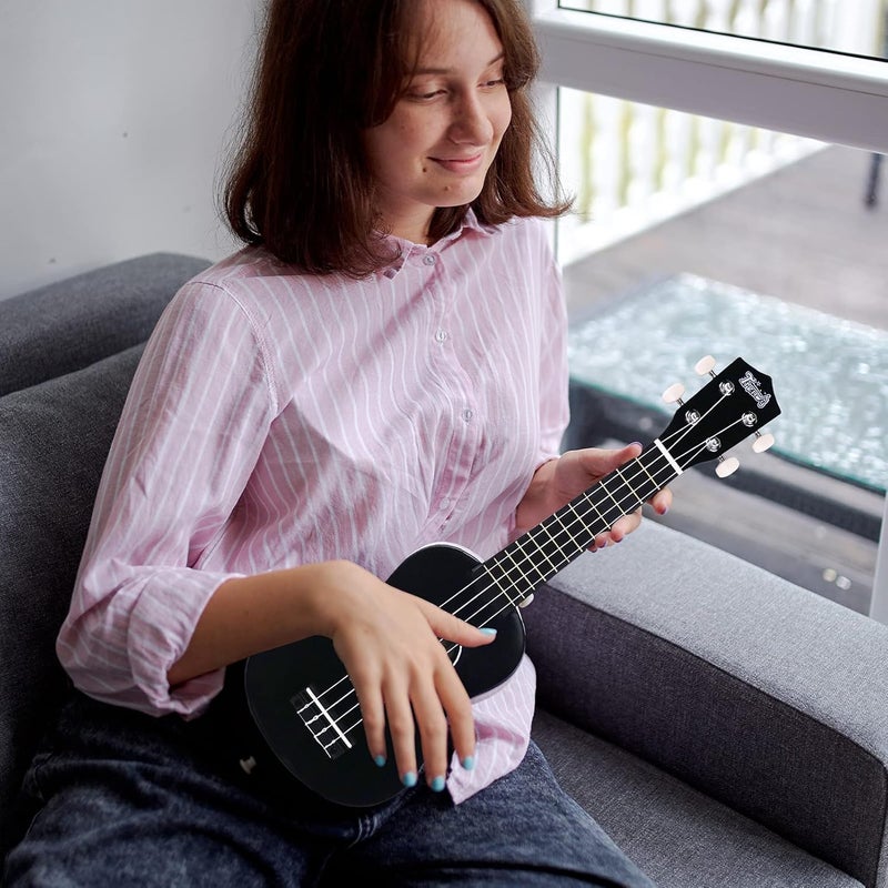 Trendy Soprano Valentine's Day Ukulele for Beginners 21 Inch Hawaiian Wood Ukuleles for Adult Student Starter Four Strings Guitar (Black) - Image 2